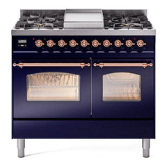 ILVE Nostalgie II 40 inch Dual Fuel Range with Double Ovens, 6 Burners and Griddle Triple Glass Door - UPD40FNMP - The Home Selection