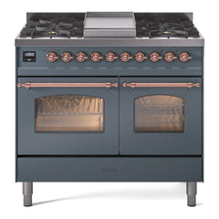 ILVE Nostalgie II 40 inch Dual Fuel Range with Double Ovens, 6 Burners and Griddle Triple Glass Door - UPD40FNMP - The Home Selection