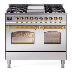 ILVE Nostalgie II 40 inch Dual Fuel Range with Double Ovens, 6 Burners and Griddle Triple Glass Door - UPD40FNMP - The Home Selection