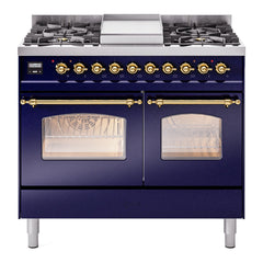 ILVE Nostalgie II 40 inch Dual Fuel Range with Double Ovens, 6 Burners and Griddle Triple Glass Door - UPD40FNMP - The Home Selection
