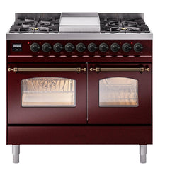ILVE Nostalgie II 40 inch Dual Fuel Range with Double Ovens, 6 Burners and Griddle Triple Glass Door - UPD40FNMP - The Home Selection