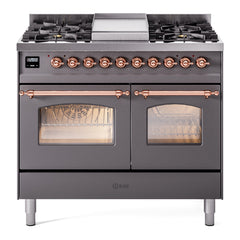 ILVE Nostalgie II 40 inch Dual Fuel Range with Double Ovens, 6 Burners and Griddle Triple Glass Door - UPD40FNMP - The Home Selection