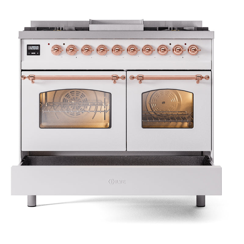 ILVE Nostalgie II 40 inch Dual Fuel Range with Double Ovens, 6 Burners and Griddle Triple Glass Door - UPD40FNMP - The Home Selection