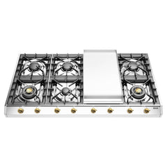 ILVE Nostalgie II 48" Built-In Gas Cooktop with 6 Burners & Griddle – Stainless Steel - UHCP1265FNSSG - The Home Selection