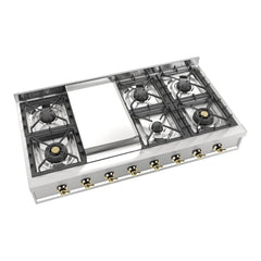ILVE Nostalgie II 48" Built-In Rangetop with 6 Burners & Griddle – Stainless Steel - UHCP48FNSSG - The Home Selection