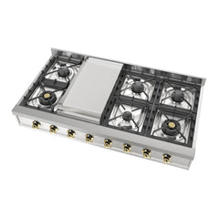 ILVE Nostalgie II 48" Built-In Rangetop with 6 Burners & Griddle – Stainless Steel - UHCP48FNSSG - The Home Selection