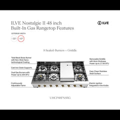 ILVE Nostalgie II 48" Built-In Rangetop with 6 Burners & Griddle – Stainless Steel - UHCP48FNSSG - The Home Selection