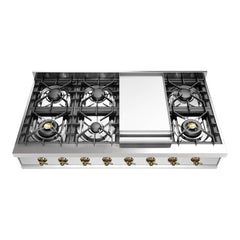 ILVE Nostalgie II 48" Built-In Rangetop with 6 Burners & Griddle – Stainless Steel - UHCP48FNSSG - The Home Selection