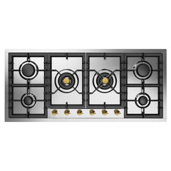ILVE Nostalgie II 48 Inch Built In Gas Cooktop with Total Black Brass Burners in Stainless Steel - UHCPT125 - The Home Selection