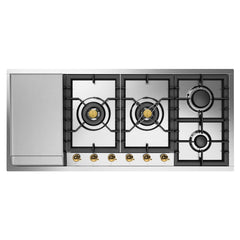 ILVE Nostalgie II 48 Inch Built In Gas Cooktop with Total Black Brass Burners in Stainless Steel - UHCPT125 - The Home Selection