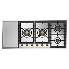 ILVE Nostalgie II 48 Inch Built In Gas Cooktop with Total Black Brass Burners in Stainless Steel - UHCPT125 - The Home Selection