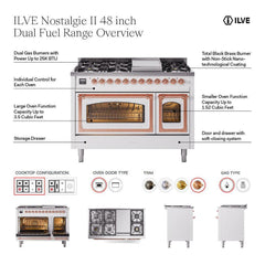 ILVE Nostalgie II 48 Inch Dual Fuel Range – 5 Sealed Burners, Griddle & French Top, Solid Door - UP48FSQNMP - The Home Selection