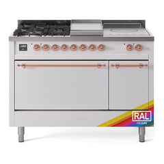 ILVE Nostalgie II 48 Inch Dual Fuel Range – 5 Sealed Burners, Griddle & French Top, Solid Door - UP48FSQNMP - The Home Selection