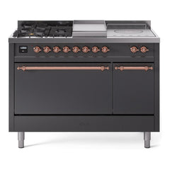ILVE Nostalgie II 48 Inch Dual Fuel Range – 5 Sealed Burners, Griddle & French Top, Solid Door - UP48FSQNMP - The Home Selection