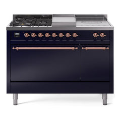 ILVE Nostalgie II 48 Inch Dual Fuel Range – 5 Sealed Burners, Griddle & French Top, Solid Door - UP48FSQNMP - The Home Selection
