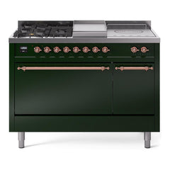 ILVE Nostalgie II 48 Inch Dual Fuel Range – 5 Sealed Burners, Griddle & French Top, Solid Door - UP48FSQNMP - The Home Selection