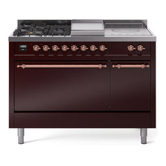 ILVE Nostalgie II 48 Inch Dual Fuel Range – 5 Sealed Burners, Griddle & French Top, Solid Door - UP48FSQNMP - The Home Selection