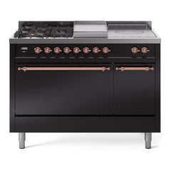 ILVE Nostalgie II 48 Inch Dual Fuel Range – 5 Sealed Burners, Griddle & French Top, Solid Door - UP48FSQNMP - The Home Selection