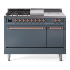 ILVE Nostalgie II 48 Inch Dual Fuel Range – 5 Sealed Burners, Griddle & French Top, Solid Door - UP48FSQNMP - The Home Selection