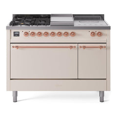 ILVE Nostalgie II 48 Inch Dual Fuel Range – 5 Sealed Burners, Griddle & French Top, Solid Door - UP48FSQNMP - The Home Selection