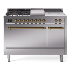 ILVE Nostalgie II 48 Inch Dual Fuel Range – 5 Sealed Burners, Griddle & French Top, Solid Door - UP48FSQNMP - The Home Selection