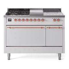 ILVE Nostalgie II 48 Inch Dual Fuel Range – 5 Sealed Burners, Griddle & French Top, Solid Door - UP48FSQNMP - The Home Selection