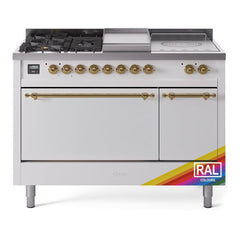 ILVE Nostalgie II 48 Inch Dual Fuel Range – 5 Sealed Burners, Griddle & French Top, Solid Door - UP48FSQNMP - The Home Selection