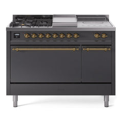 ILVE Nostalgie II 48 Inch Dual Fuel Range – 5 Sealed Burners, Griddle & French Top, Solid Door - UP48FSQNMP - The Home Selection