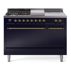 ILVE Nostalgie II 48 Inch Dual Fuel Range – 5 Sealed Burners, Griddle & French Top, Solid Door - UP48FSQNMP - The Home Selection