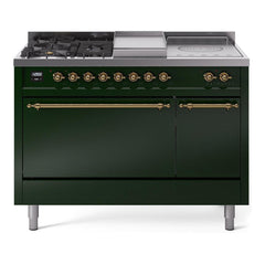 ILVE Nostalgie II 48 Inch Dual Fuel Range – 5 Sealed Burners, Griddle & French Top, Solid Door - UP48FSQNMP - The Home Selection