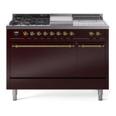 ILVE Nostalgie II 48 Inch Dual Fuel Range – 5 Sealed Burners, Griddle & French Top, Solid Door - UP48FSQNMP - The Home Selection