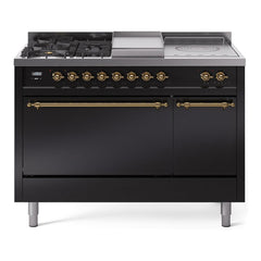 ILVE Nostalgie II 48 Inch Dual Fuel Range – 5 Sealed Burners, Griddle & French Top, Solid Door - UP48FSQNMP - The Home Selection