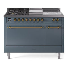 ILVE Nostalgie II 48 Inch Dual Fuel Range – 5 Sealed Burners, Griddle & French Top, Solid Door - UP48FSQNMP - The Home Selection