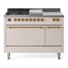 ILVE Nostalgie II 48 Inch Dual Fuel Range – 5 Sealed Burners, Griddle & French Top, Solid Door - UP48FSQNMP - The Home Selection