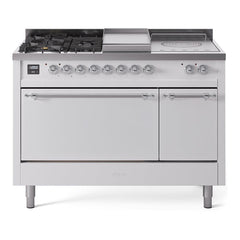ILVE Nostalgie II 48 Inch Dual Fuel Range – 5 Sealed Burners, Griddle & French Top, Solid Door - UP48FSQNMP - The Home Selection