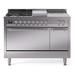 ILVE Nostalgie II 48 Inch Dual Fuel Range – 5 Sealed Burners, Griddle & French Top, Solid Door - UP48FSQNMP - The Home Selection