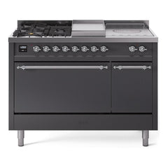 ILVE Nostalgie II 48 Inch Dual Fuel Range – 5 Sealed Burners, Griddle & French Top, Solid Door - UP48FSQNMP - The Home Selection