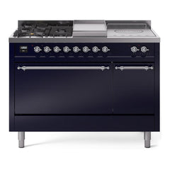ILVE Nostalgie II 48 Inch Dual Fuel Range – 5 Sealed Burners, Griddle & French Top, Solid Door - UP48FSQNMP - The Home Selection