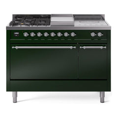 ILVE Nostalgie II 48 Inch Dual Fuel Range – 5 Sealed Burners, Griddle & French Top, Solid Door - UP48FSQNMP - The Home Selection