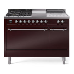 ILVE Nostalgie II 48 Inch Dual Fuel Range – 5 Sealed Burners, Griddle & French Top, Solid Door - UP48FSQNMP - The Home Selection