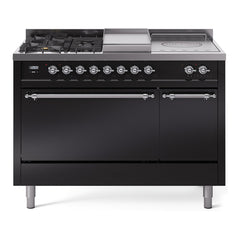 ILVE Nostalgie II 48 Inch Dual Fuel Range – 5 Sealed Burners, Griddle & French Top, Solid Door - UP48FSQNMP - The Home Selection