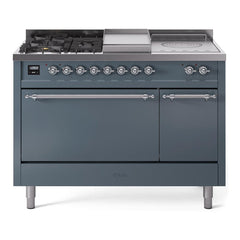 ILVE Nostalgie II 48 Inch Dual Fuel Range – 5 Sealed Burners, Griddle & French Top, Solid Door - UP48FSQNMP - The Home Selection