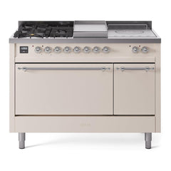 ILVE Nostalgie II 48 Inch Dual Fuel Range – 5 Sealed Burners, Griddle & French Top, Solid Door - UP48FSQNMP - The Home Selection