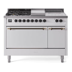 ILVE Nostalgie II 48 Inch Dual Fuel Range – 5 Sealed Burners, Griddle & French Top, Solid Door - UP48FSQNMP - The Home Selection