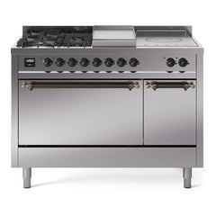 ILVE Nostalgie II 48 Inch Dual Fuel Range – 5 Sealed Burners, Griddle & French Top, Solid Door - UP48FSQNMP - The Home Selection