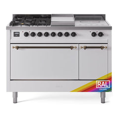 ILVE Nostalgie II 48 Inch Dual Fuel Range – 5 Sealed Burners, Griddle & French Top, Solid Door - UP48FSQNMP - The Home Selection