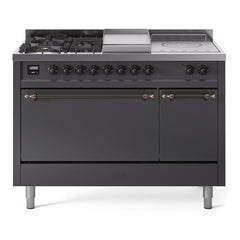 ILVE Nostalgie II 48 Inch Dual Fuel Range – 5 Sealed Burners, Griddle & French Top, Solid Door - UP48FSQNMP - The Home Selection