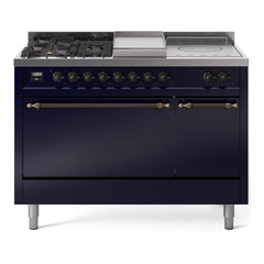 ILVE Nostalgie II 48 Inch Dual Fuel Range – 5 Sealed Burners, Griddle & French Top, Solid Door - UP48FSQNMP - The Home Selection