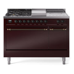 ILVE Nostalgie II 48 Inch Dual Fuel Range – 5 Sealed Burners, Griddle & French Top, Solid Door - UP48FSQNMP - The Home Selection