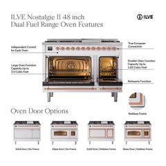ILVE Nostalgie II 48 Inch Dual Fuel Range – 5 Sealed Burners, Griddle & French Top, Solid Door - UP48FSQNMP - The Home Selection
